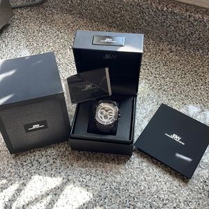 JBW “The Orion” Mens Black Genuine Calfskin Leather Watch